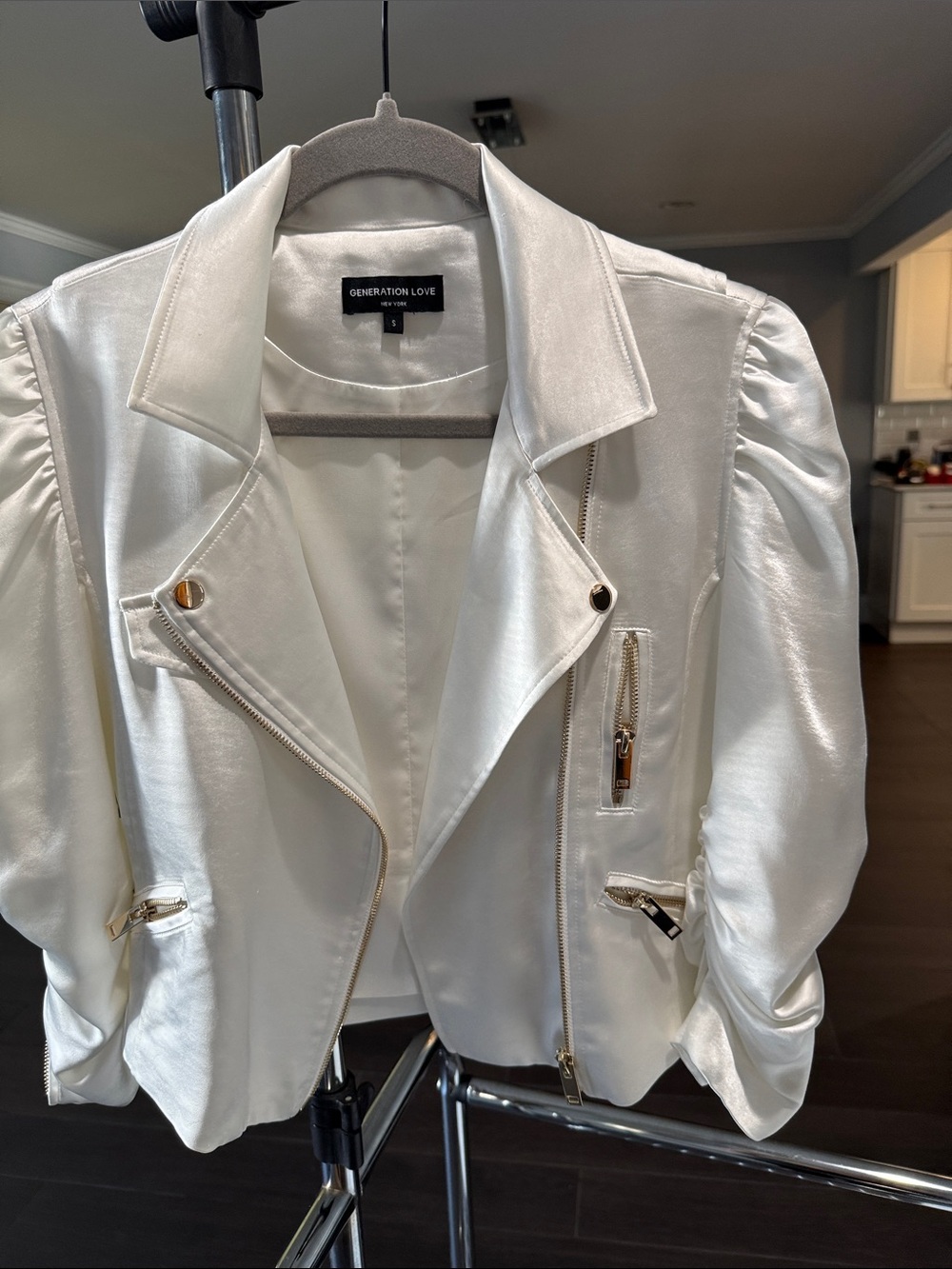 Generation Love Ivory Satin Moto Jacket with Gold Hardware